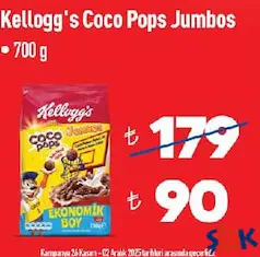 KELLOGG'S COCO POPS JUMBOS KAKAOLU MISIR GEVREĞİ 700 G fiyat ve kampanya bilgisi